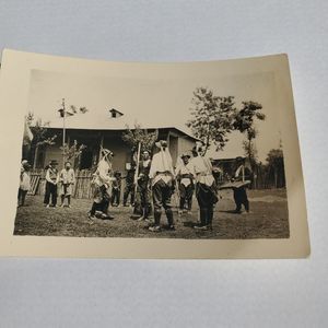 Photograph 1943 B&W House Costumes Musicians Dancing Ritual 3.5" x 2.5"